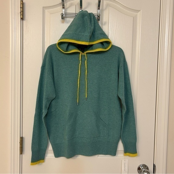 Charter Club Sweaters - Charter Club 100% Cashmere Color-Block Trimmed Hooded Sweater in Green/Yellow